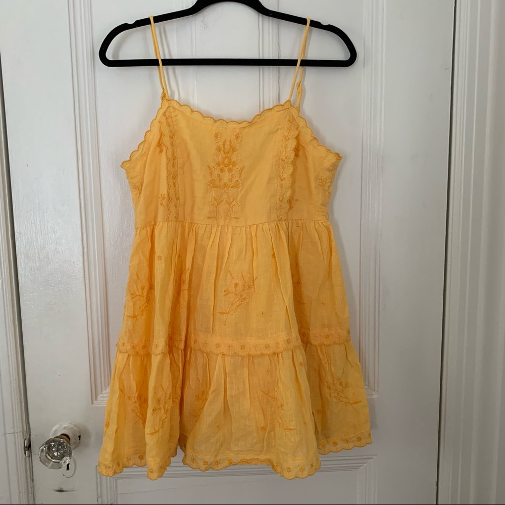 Urban Outfitters Yellow Embroidered Flowy Dress